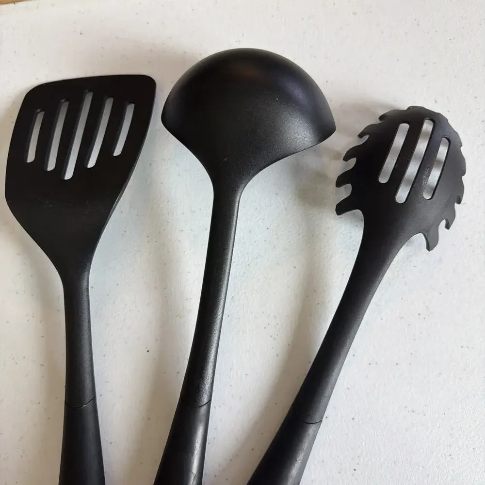 Cuisinart lot of 3 soup ladle Nylon Spoon Slotted Turner spatula pasta Black